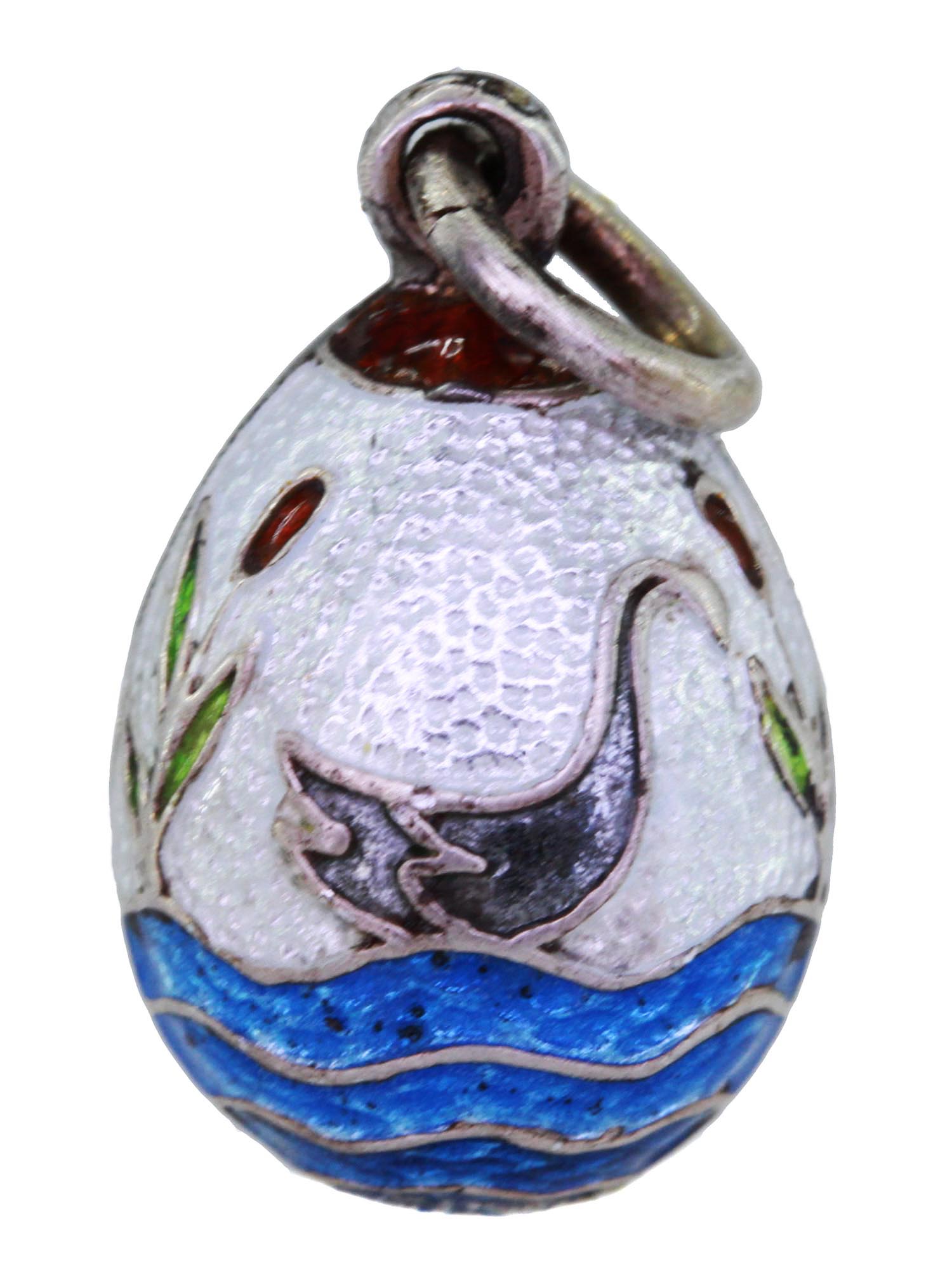 RUSSIAN SILVER AND ENAMEL SWAN LAKE EGG PENDANT PIC-1